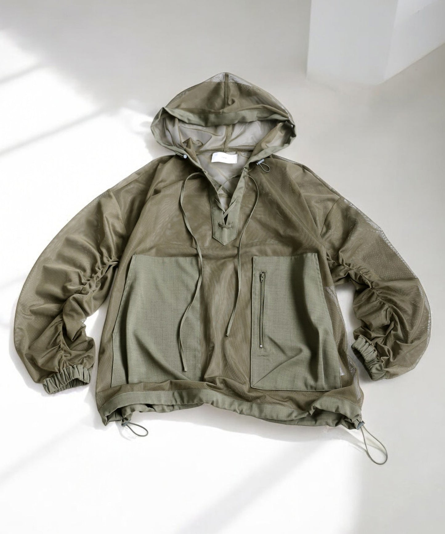 Gathered Sleeve Mesh Pullover Ladies