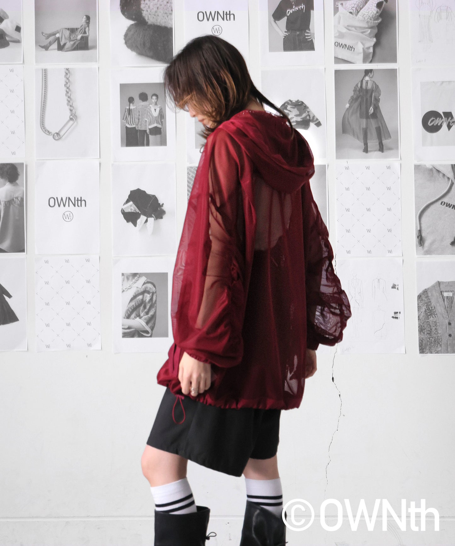 Gathered Sleeve Mesh Pullover Ladies