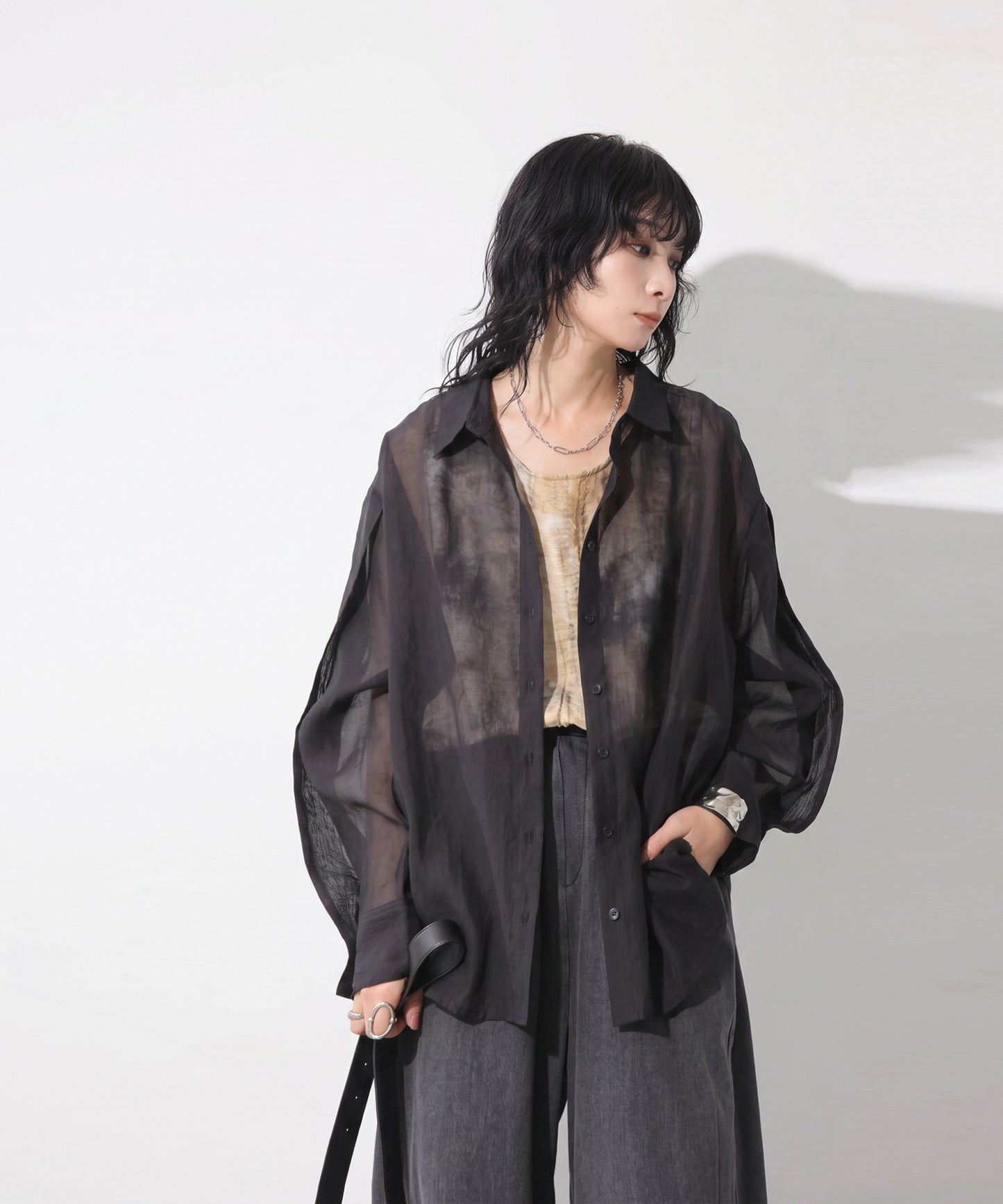 OWNth Zippered Sleeve Sheer Shirt Ladies