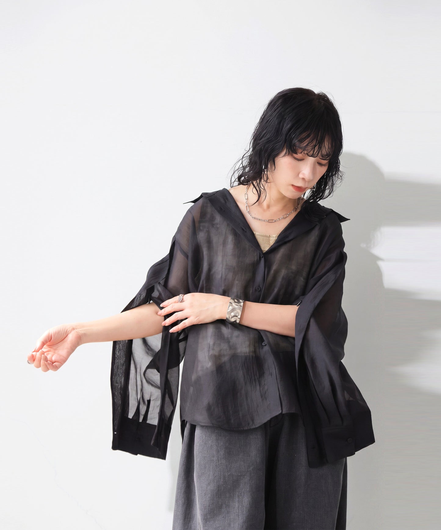 OWNth Zippered Sleeve Sheer Shirt Ladies