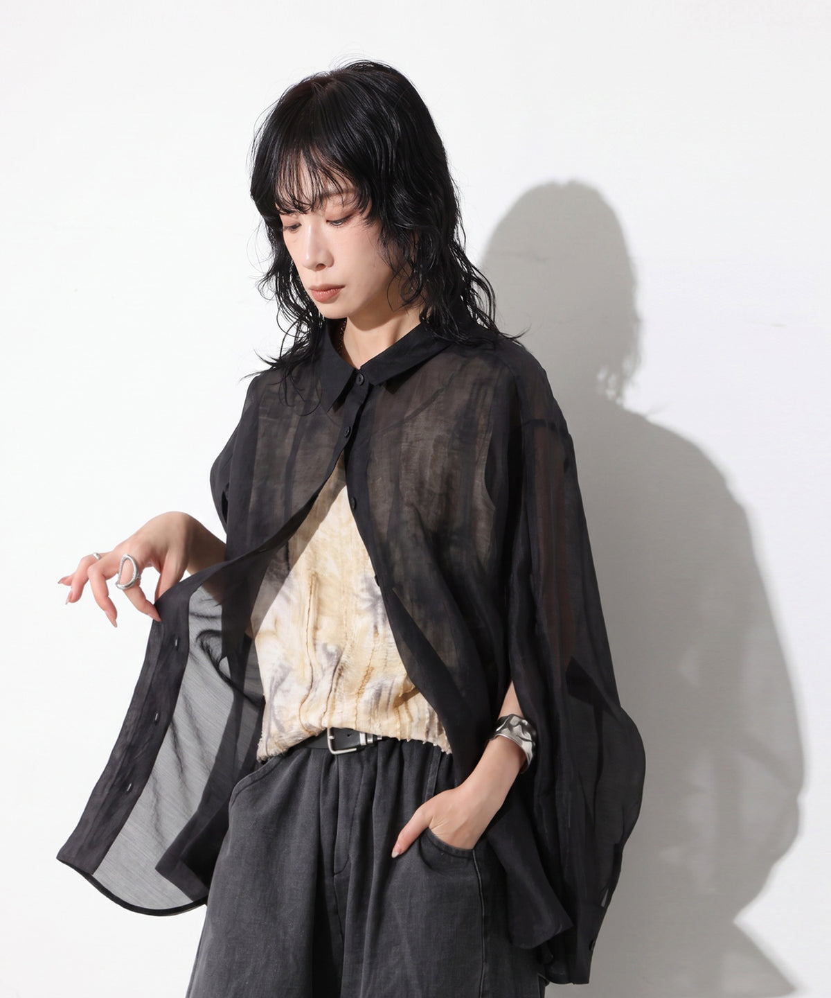 OWNth Zippered Sleeve Sheer Shirt Ladies