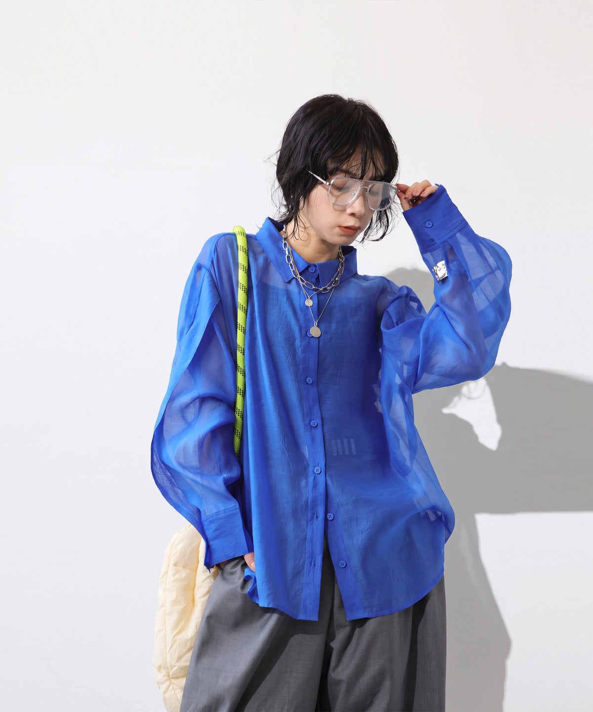 OWNth Zippered Sleeve Sheer Shirt Ladies