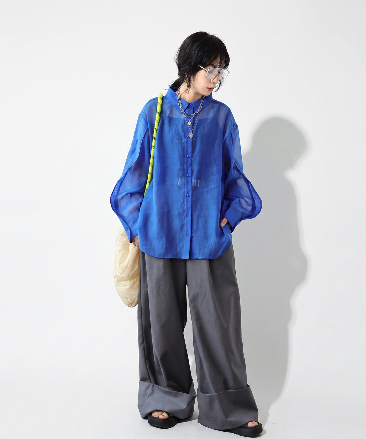 OWNth Zippered Sleeve Sheer Shirt Ladies