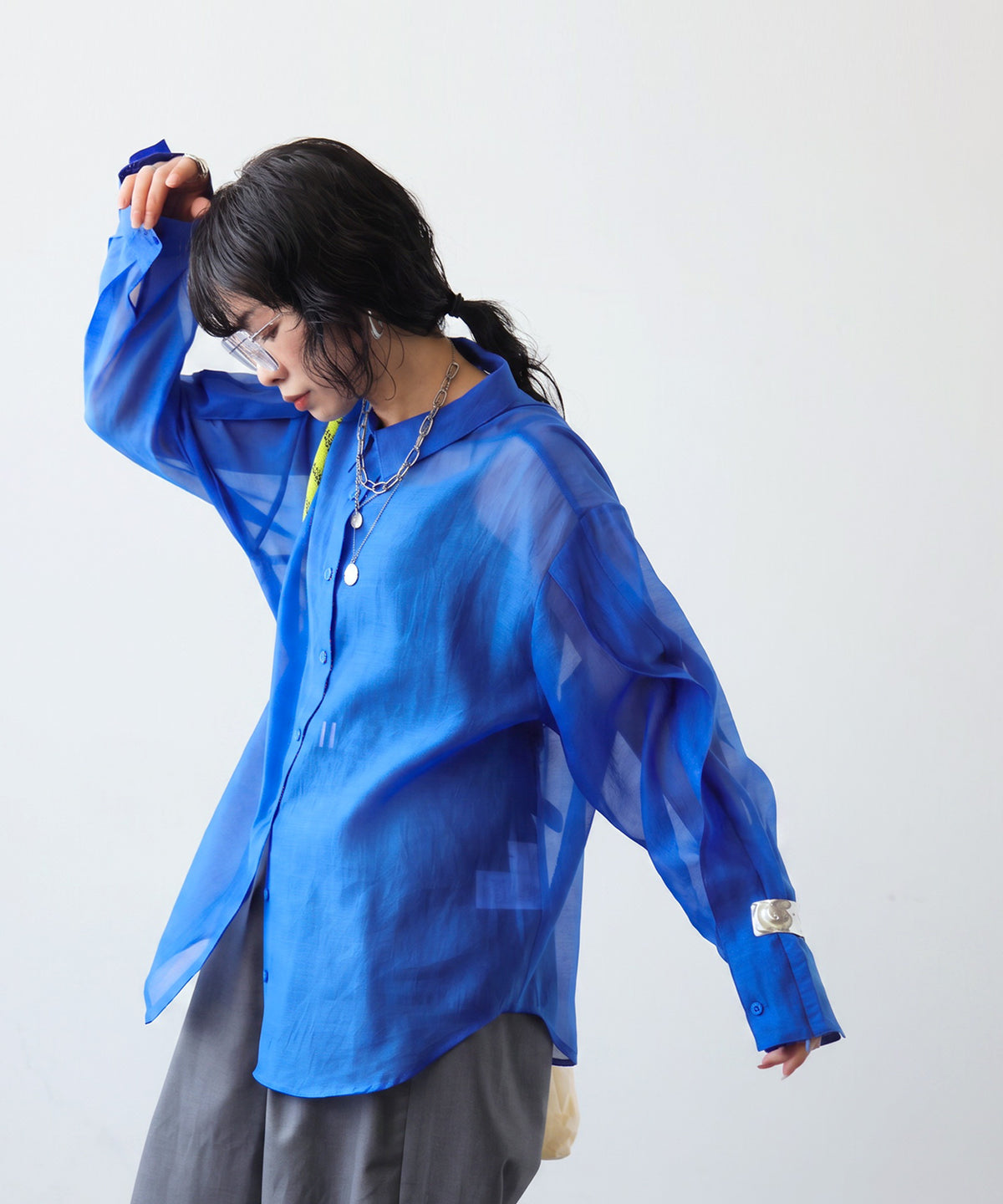 OWNth Zippered Sleeve Sheer Shirt Ladies