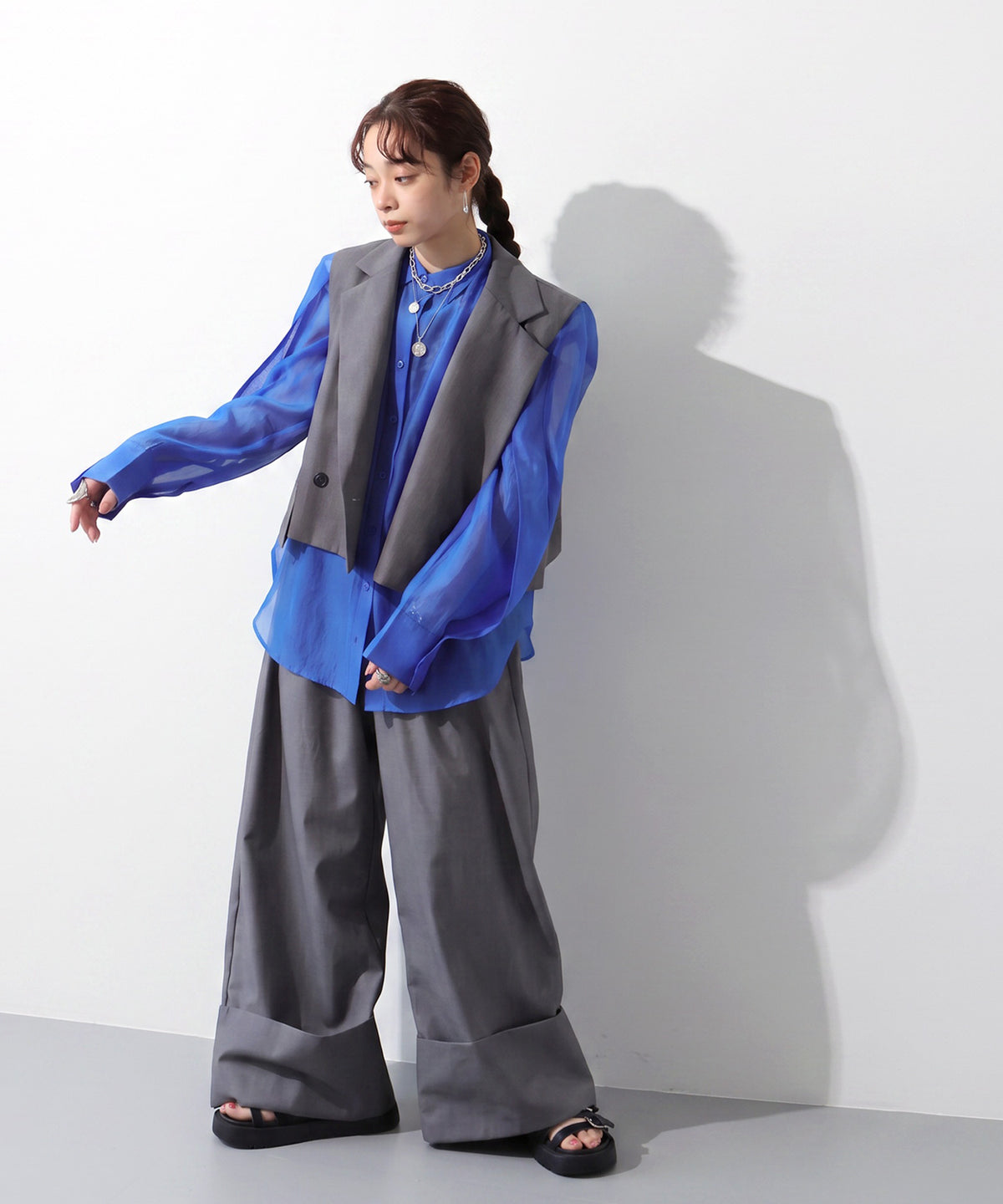 OWNth Zippered Sleeve Sheer Shirt Ladies