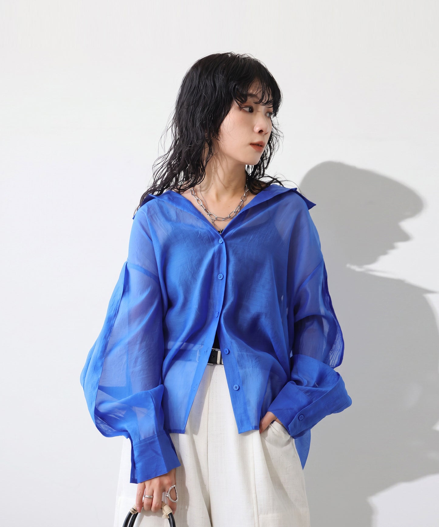 OWNth Zippered Sleeve Sheer Shirt Ladies