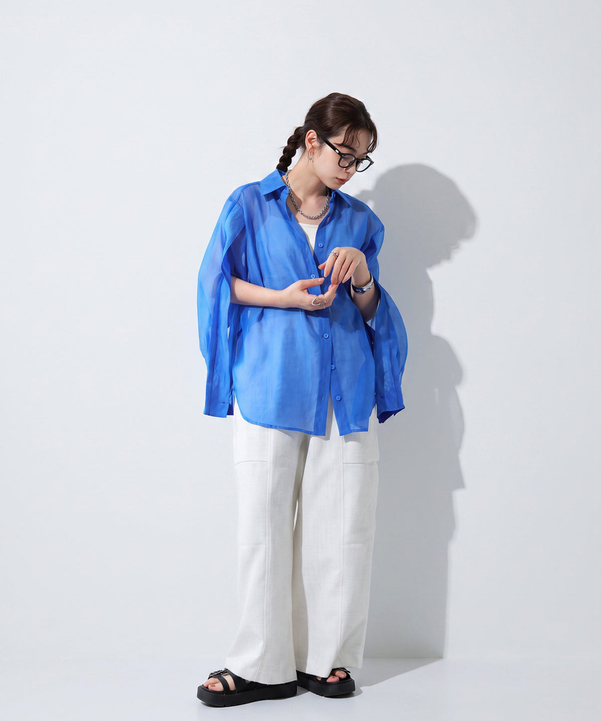 OWNth Zippered Sleeve Sheer Shirt Ladies