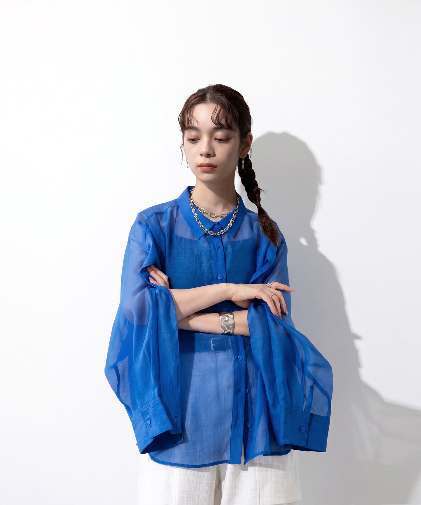 OWNth Zippered Sleeve Sheer Shirt Ladies