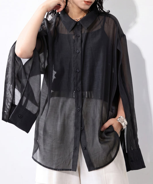 OWNth Zippered Sleeve Sheer Shirt Ladies