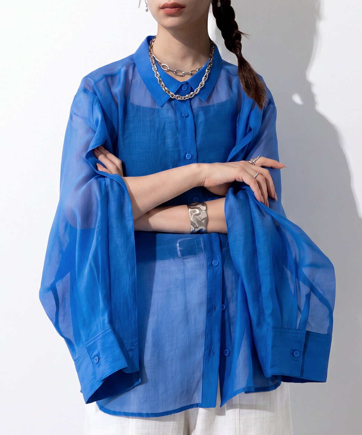 OWNth Zippered Sleeve Sheer Shirt Ladies