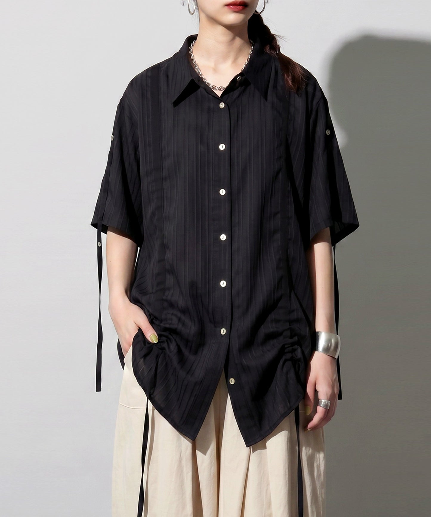 OWNth Gathered 2-Way Shirring Shirt Ladies
