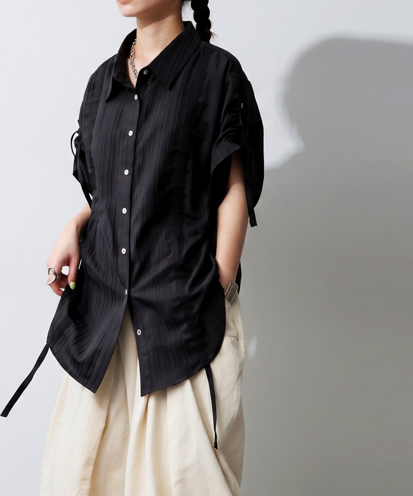 OWNth Gathered 2-Way Shirring Shirt Ladies