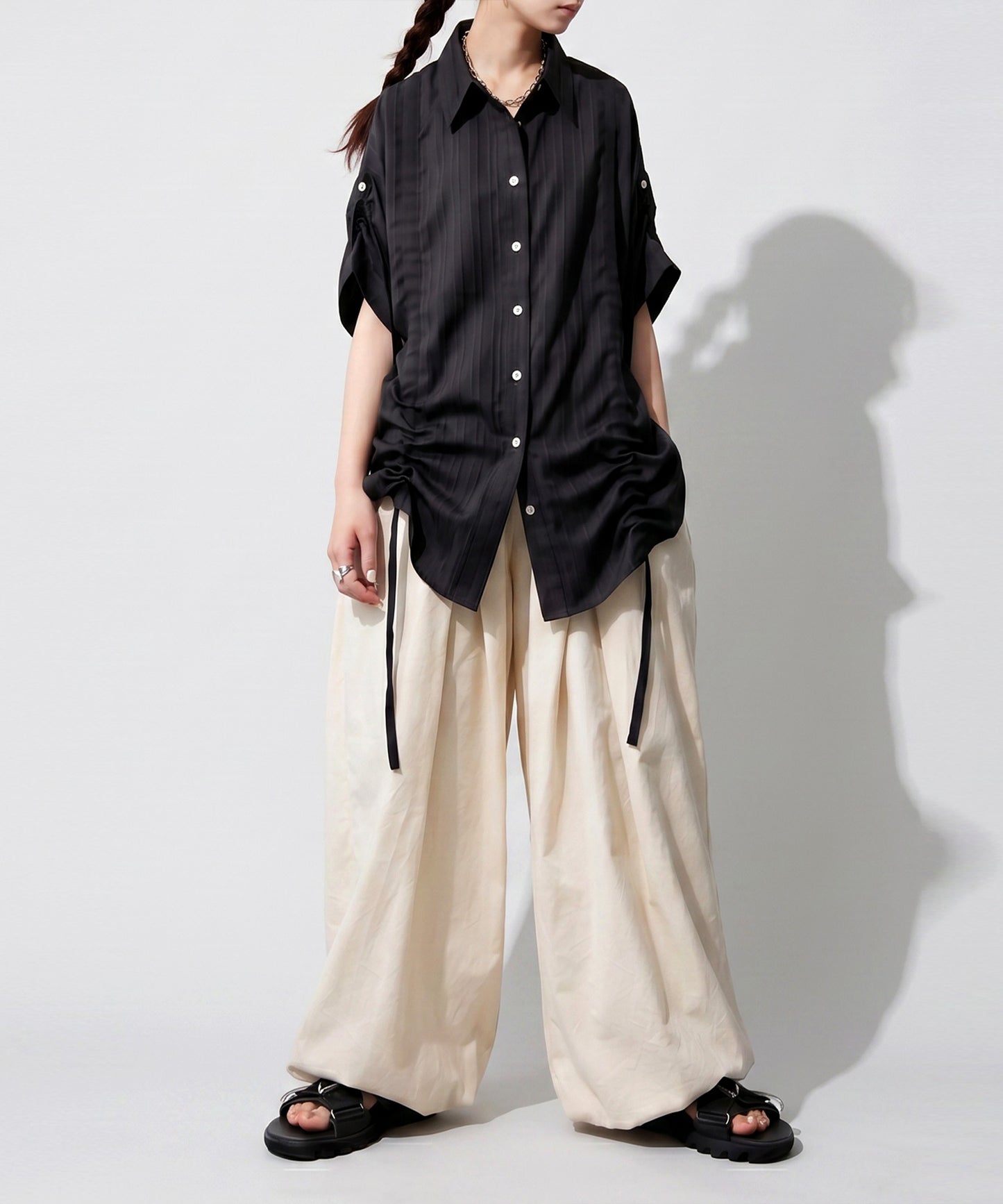 OWNth Gathered 2-Way Shirring Shirt Ladies