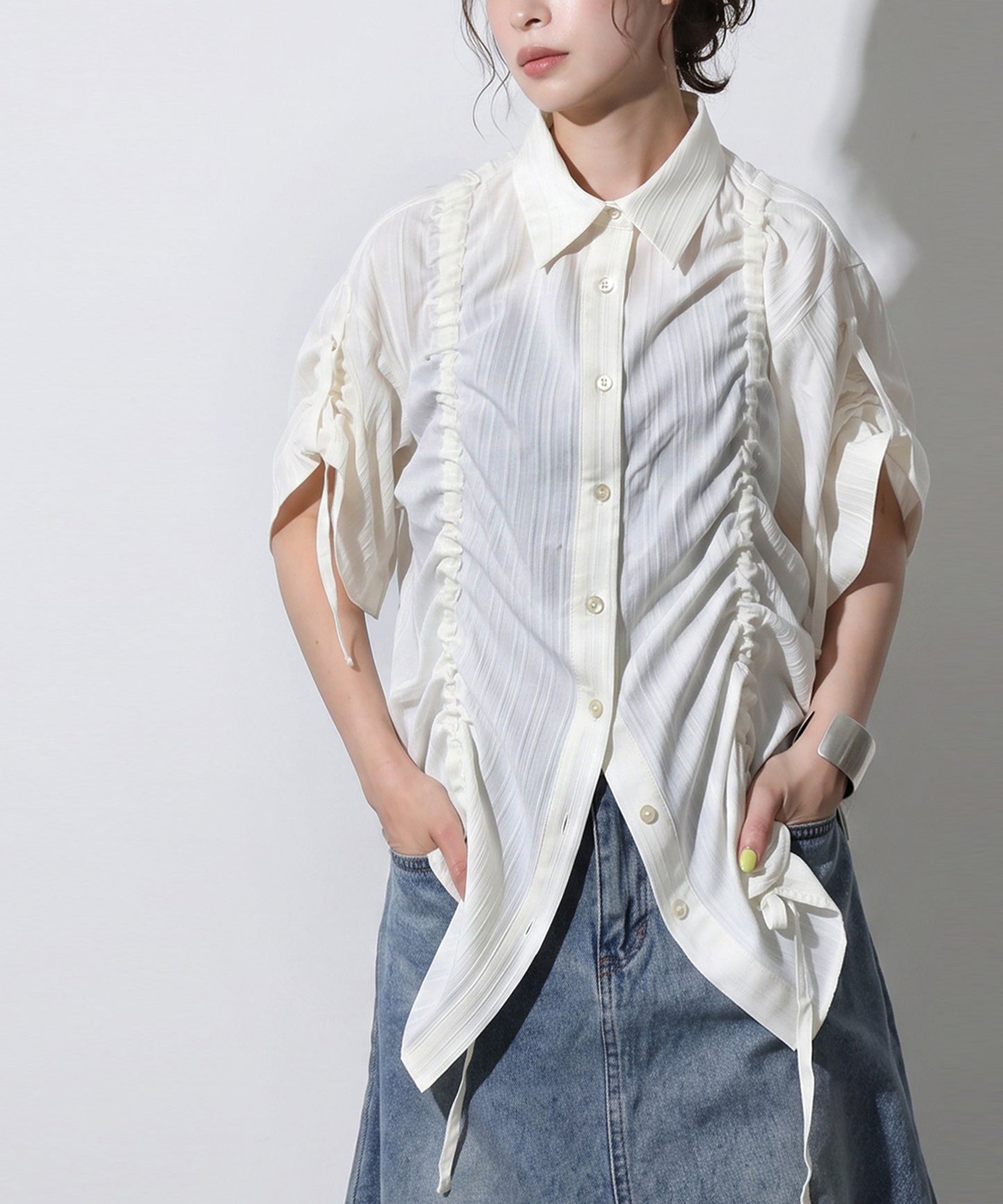 OWNth Gathered 2-Way Shirring Shirt Ladies