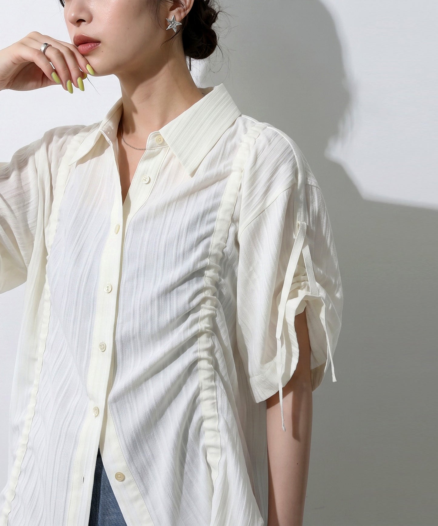 OWNth Gathered 2-Way Shirring Shirt Ladies