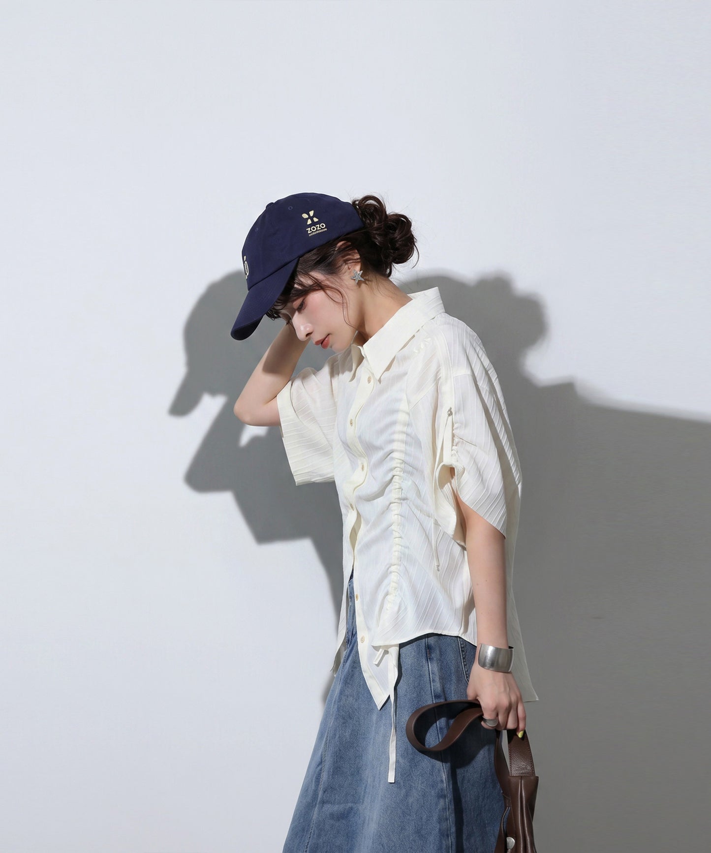 OWNth Gathered 2-Way Shirring Shirt Ladies