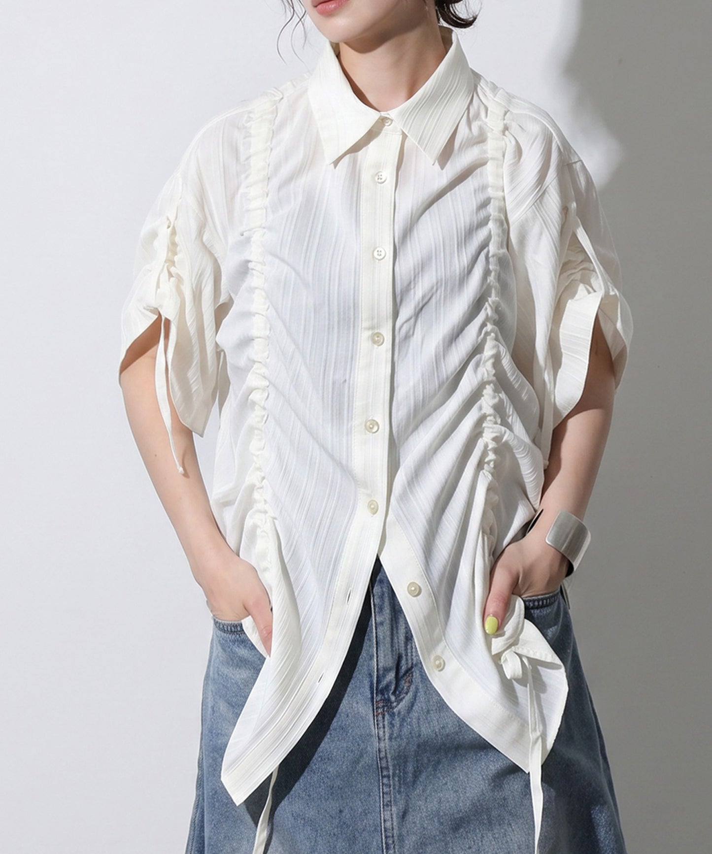OWNth Gathered 2-Way Shirring Shirt Ladies