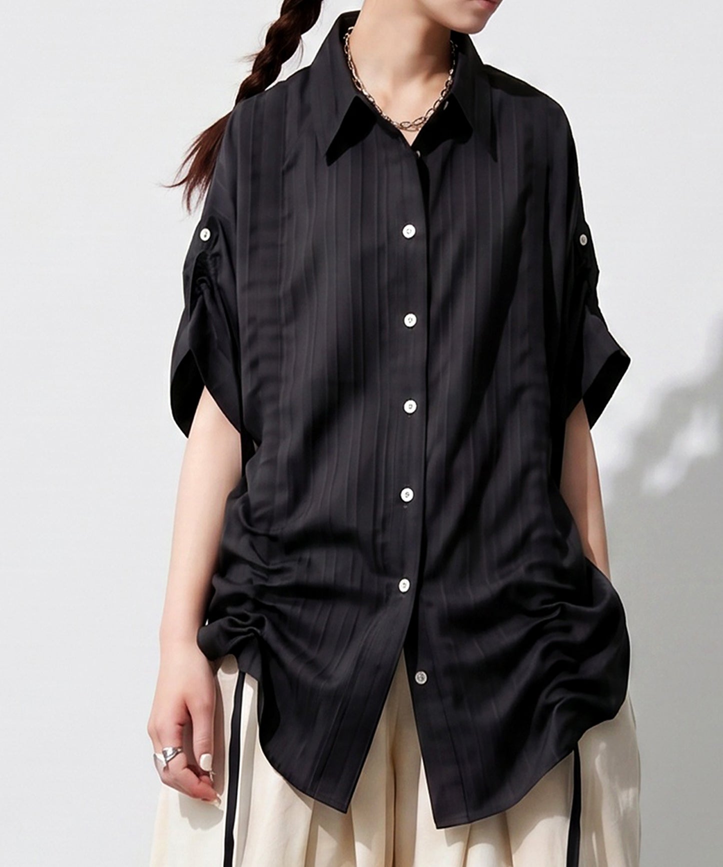OWNth Gathered 2-Way Shirring Shirt Ladies