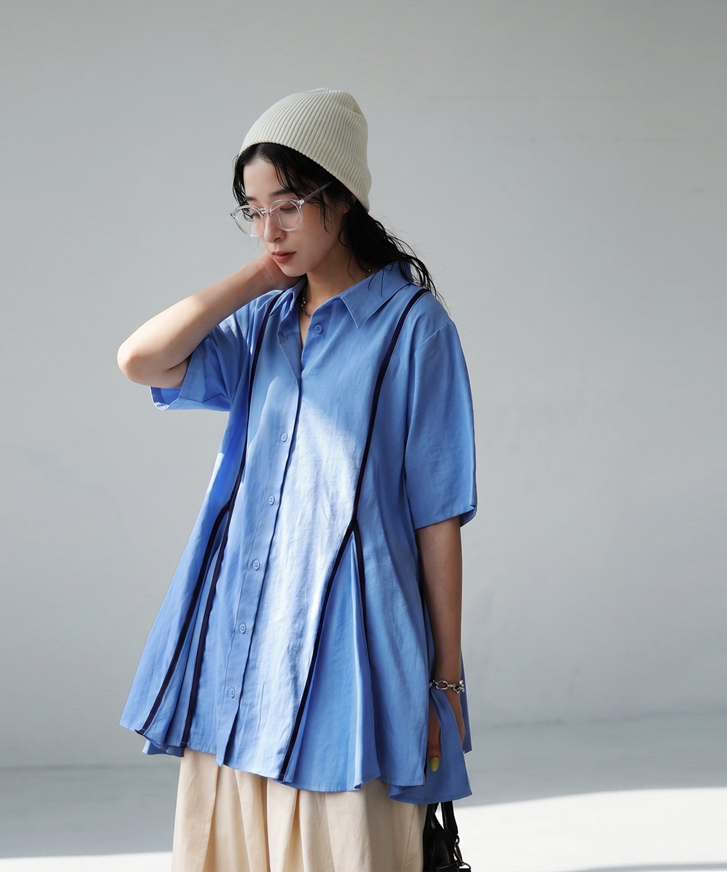 OWNth Flared Shirt With Contrasting Piping Ladies