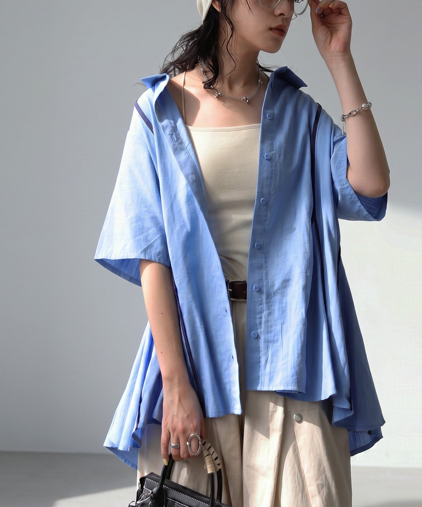 OWNth Flared Shirt With Contrasting Piping Ladies