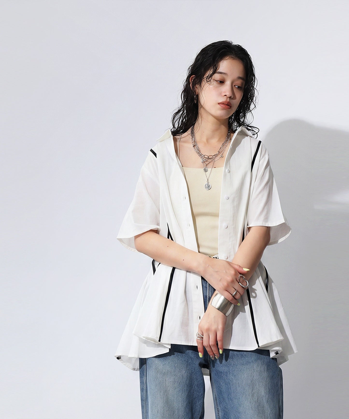 OWNth Flared Shirt With Contrasting Piping Ladies