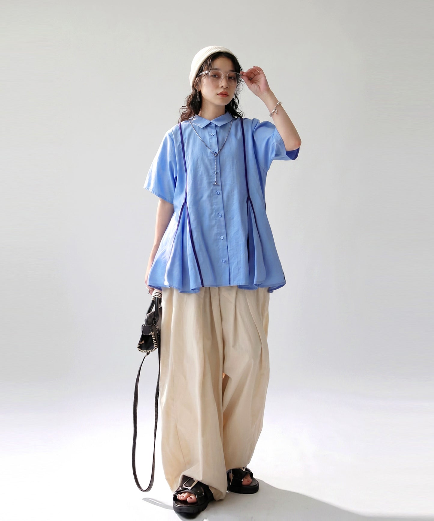 OWNth Flared Shirt With Contrasting Piping Ladies