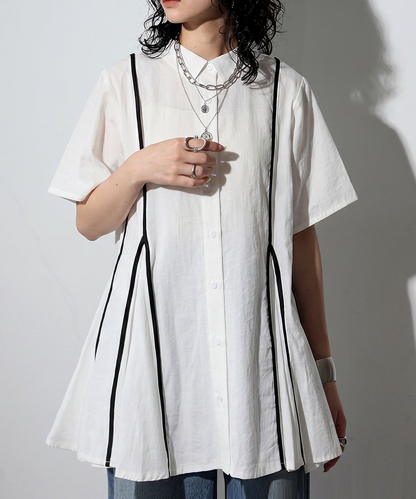 OWNth Flared Shirt With Contrasting Piping Ladies