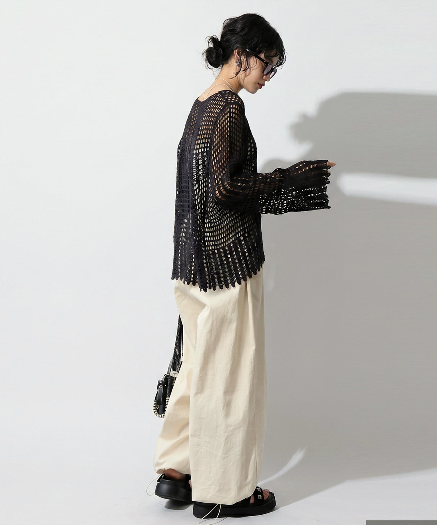 Openwork V-Neck Knit Sweater Ladies