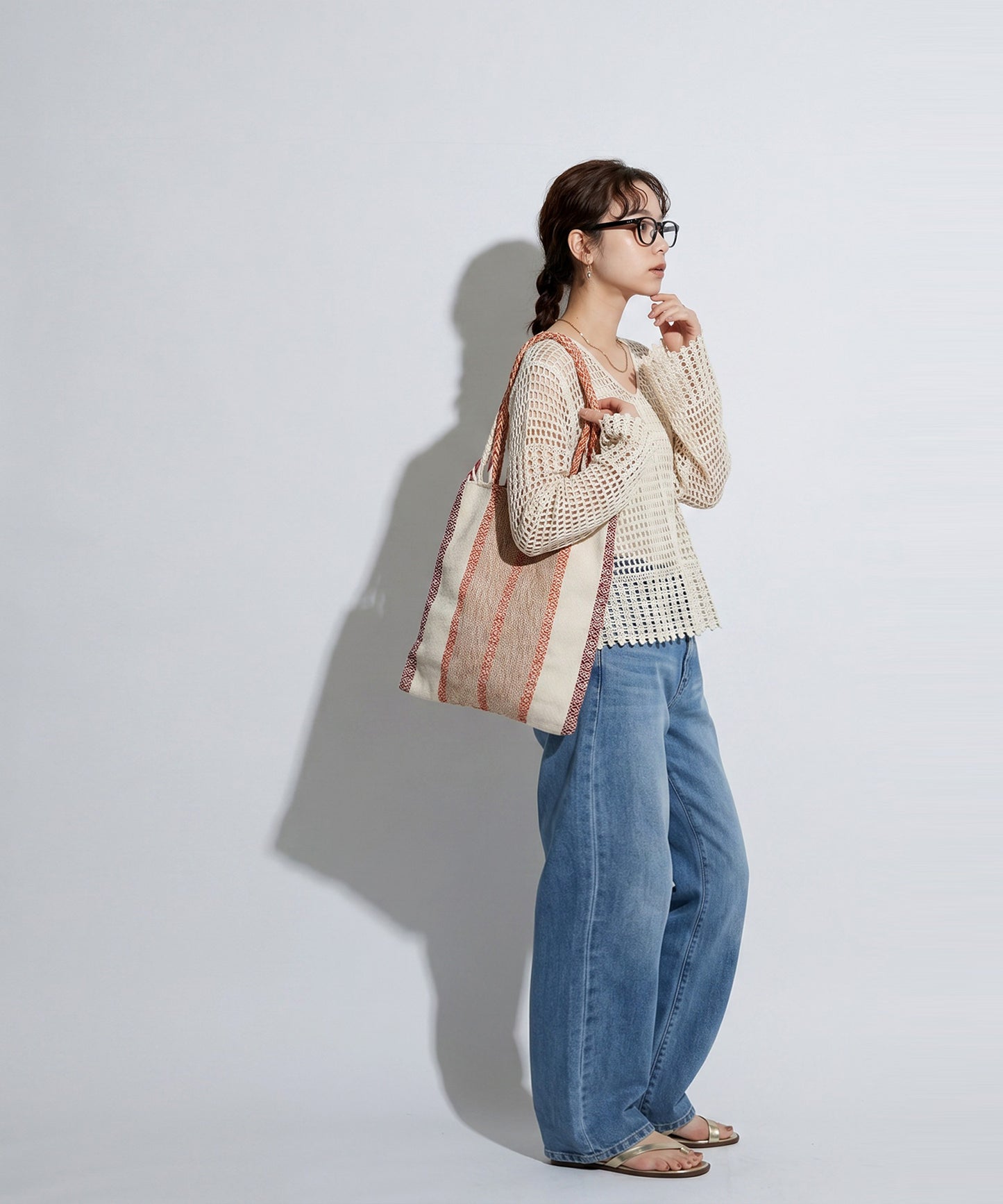 Openwork V-Neck Knit Sweater Ladies