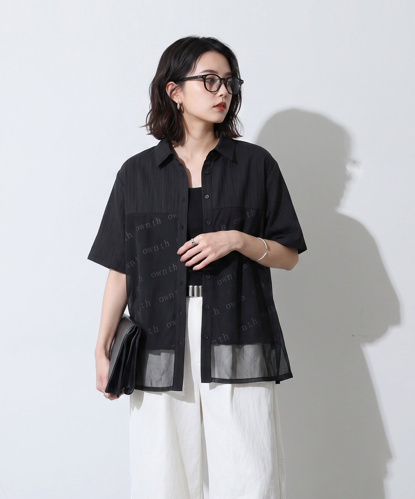 OWNth Tulle-Paneled Layered-Look Sheer Shirt Ladies