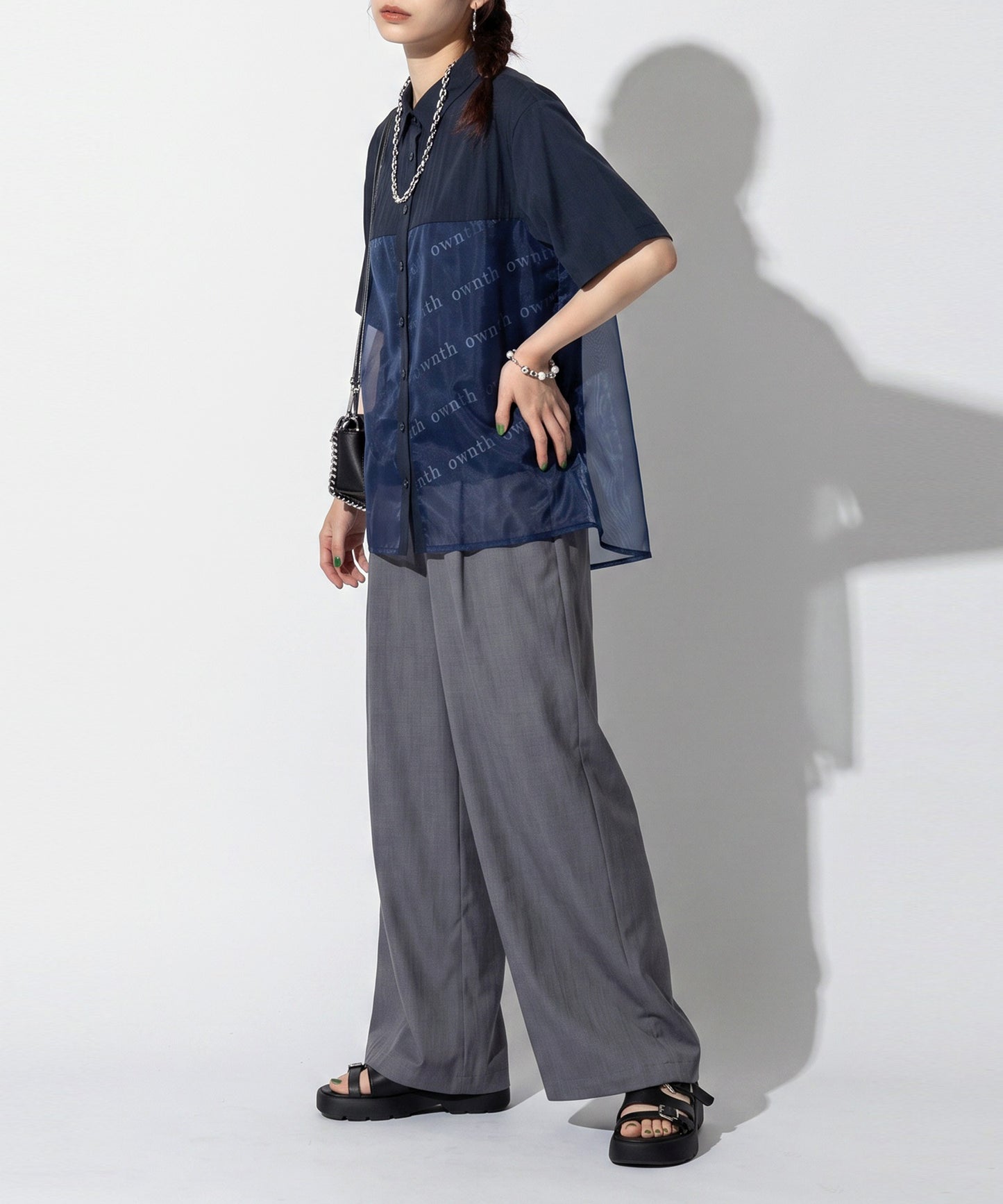 OWNth Tulle-Paneled Layered-Look Sheer Shirt Ladies