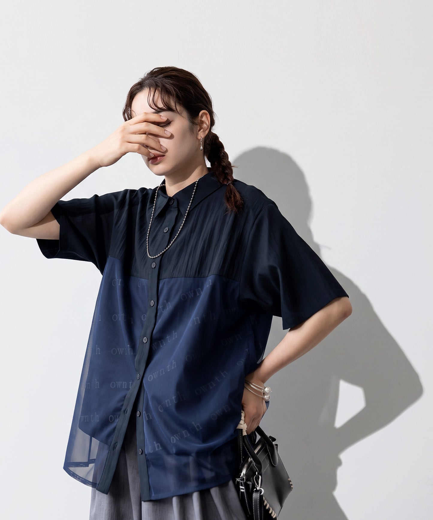 OWNth Tulle-Paneled Layered-Look Sheer Shirt Ladies