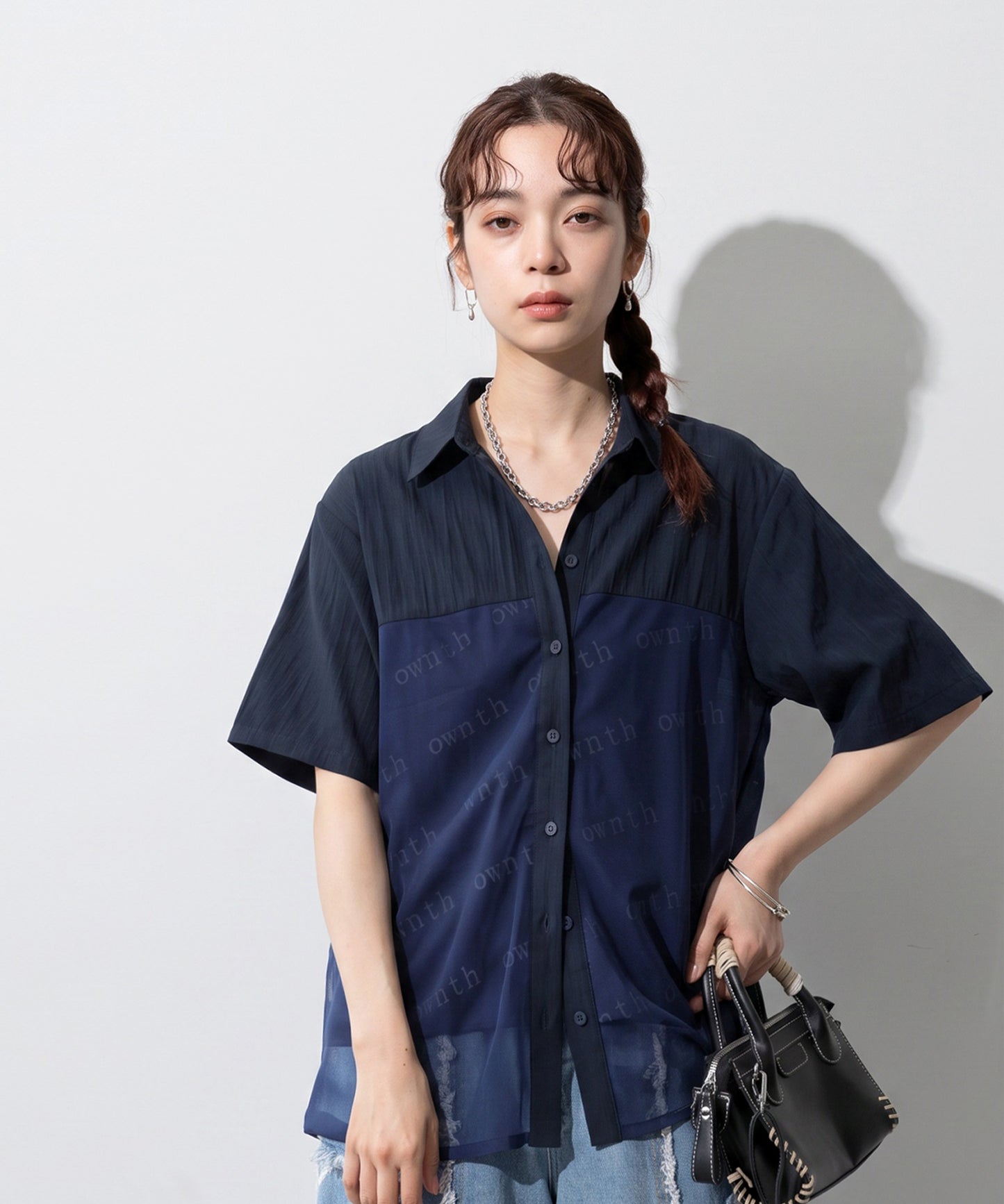 OWNth Tulle-Paneled Layered-Look Sheer Shirt Ladies