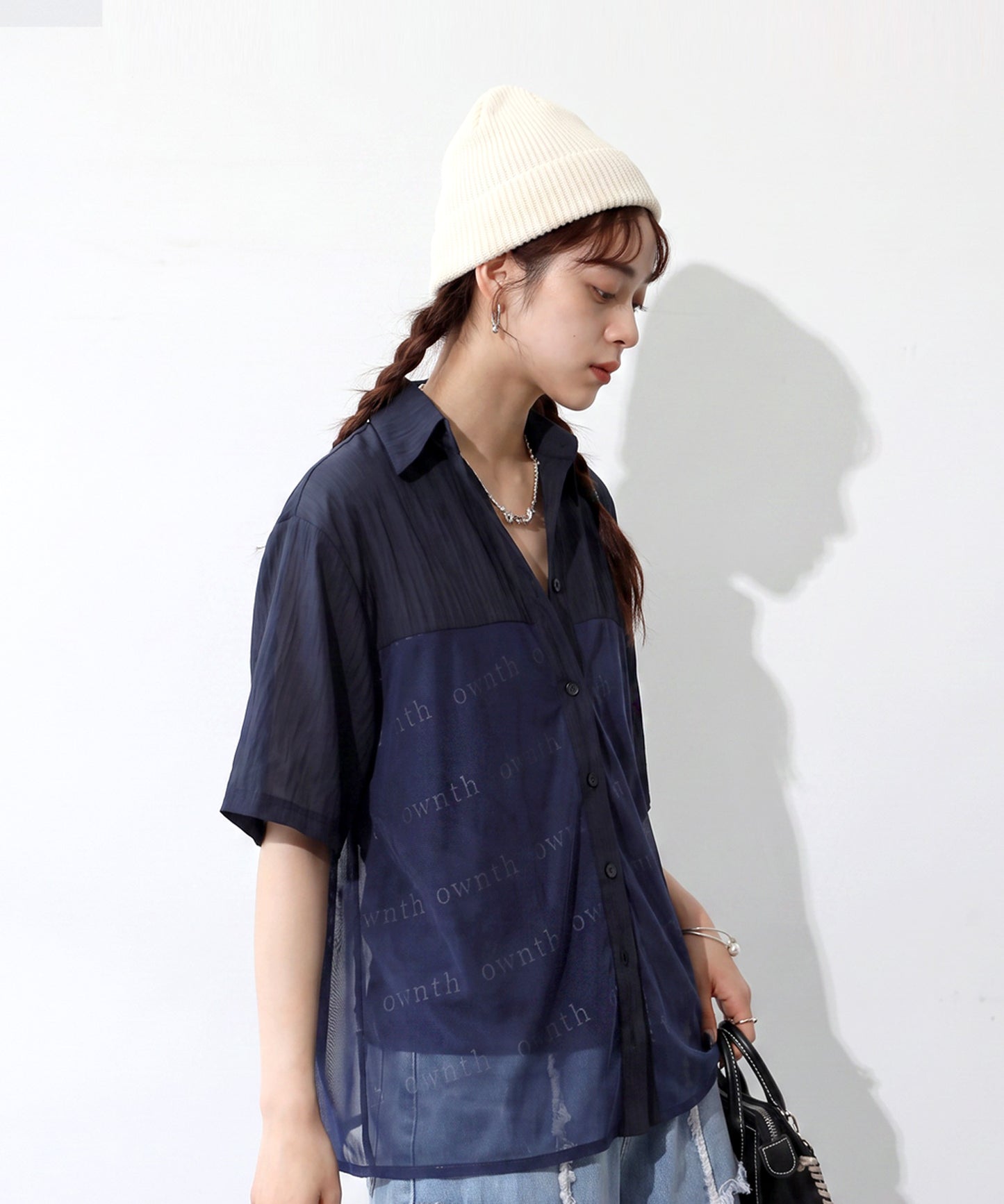 OWNth Tulle-Paneled Layered-Look Sheer Shirt Ladies