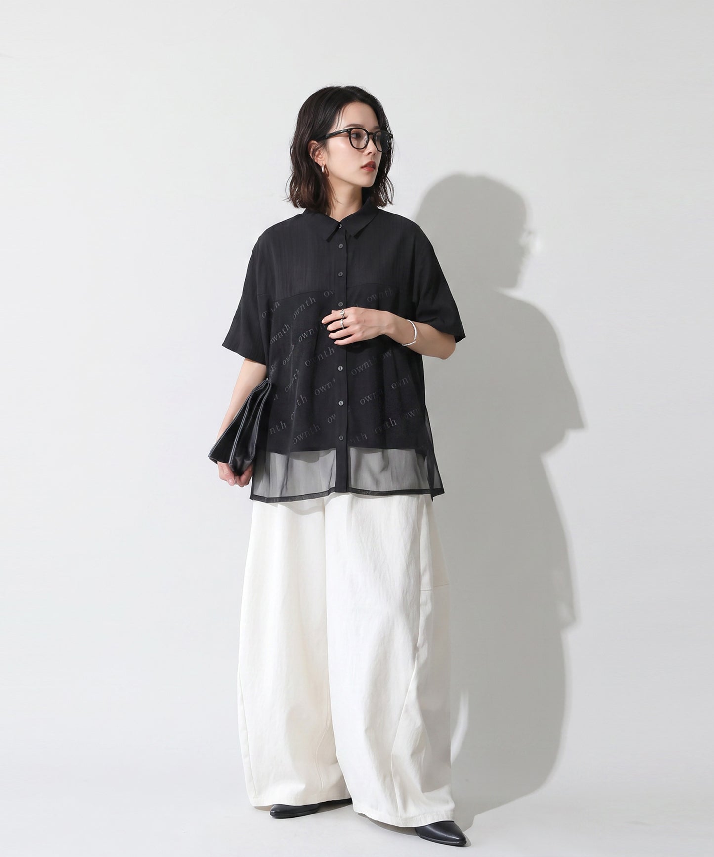OWNth Tulle-Paneled Layered-Look Sheer Shirt Ladies
