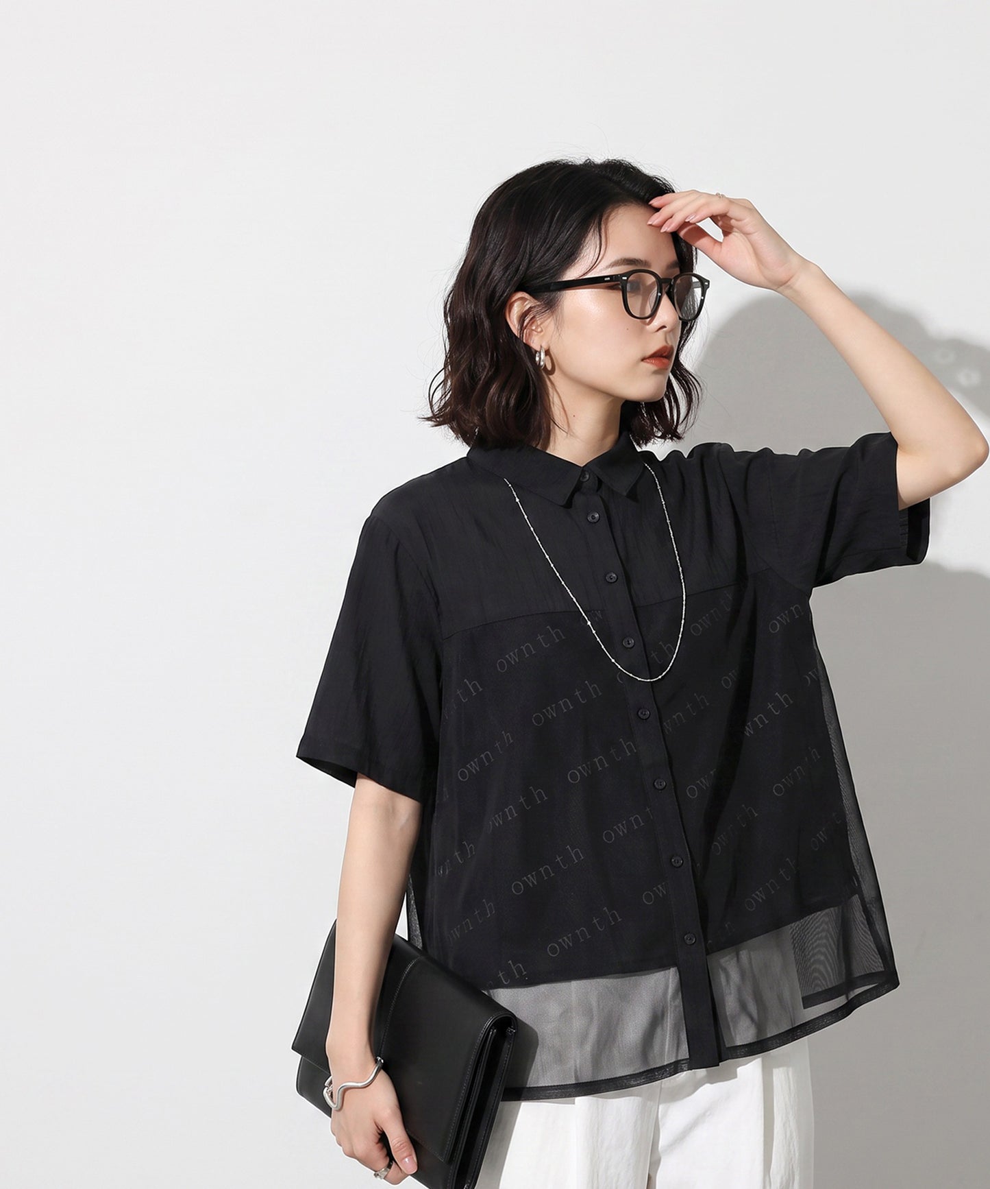OWNth Tulle-Paneled Layered-Look Sheer Shirt Ladies