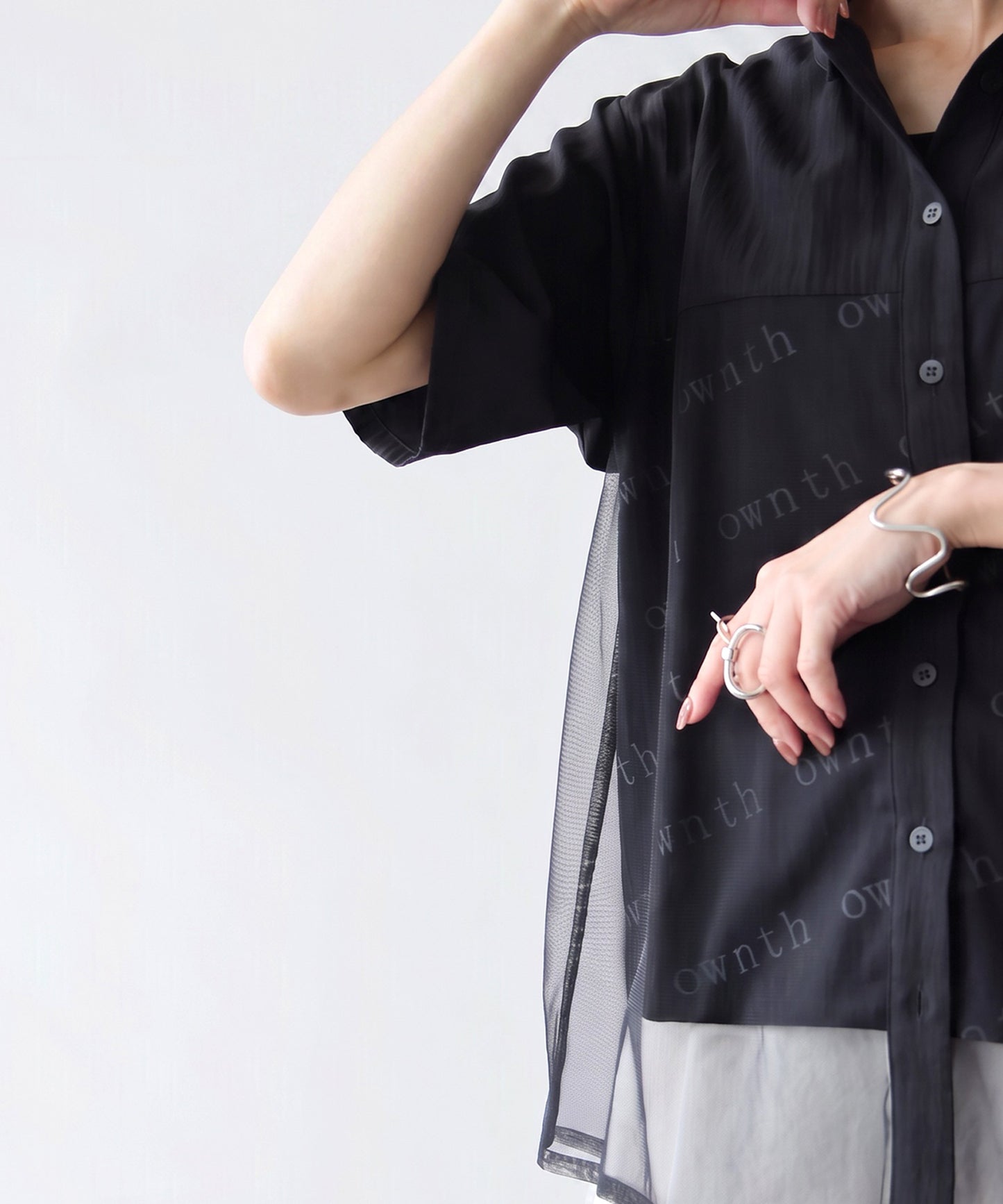 OWNth Tulle-Paneled Layered-Look Sheer Shirt Ladies