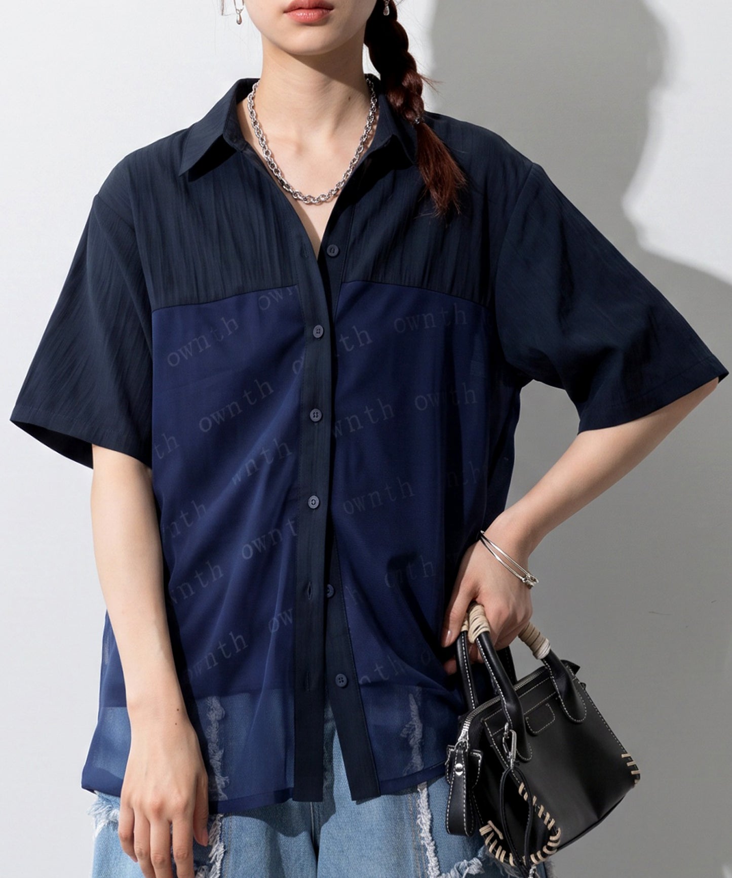 OWNth Tulle-Paneled Layered-Look Sheer Shirt Ladies