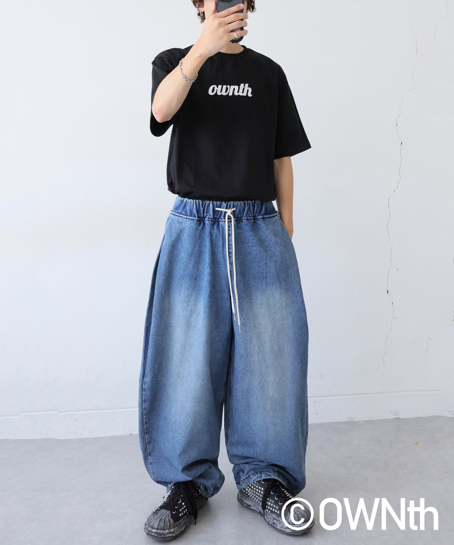 OWNth Ladies Drawstring Design Denim Balloon Pants