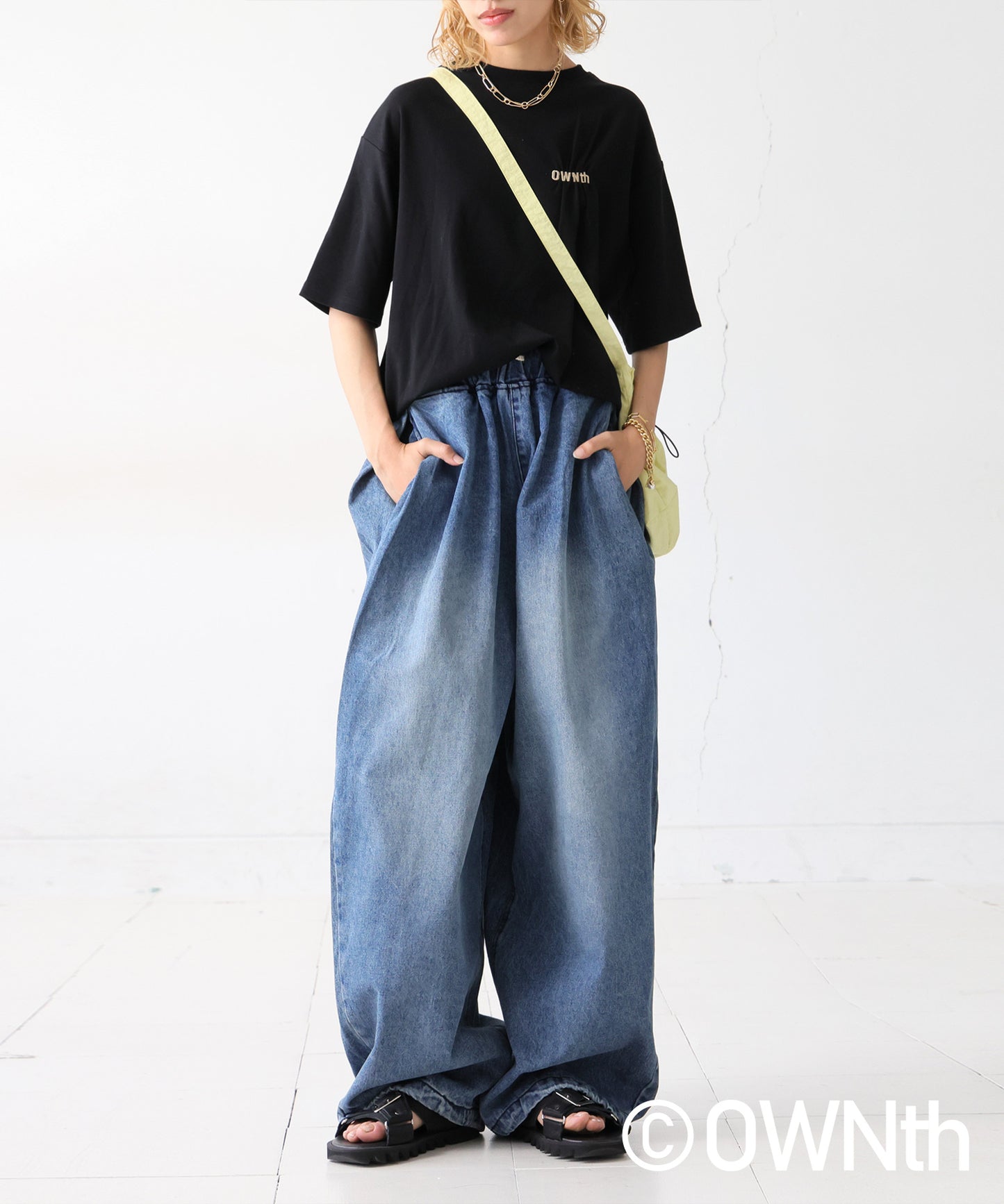 OWNth Ladies Drawstring Design Denim Balloon Pants