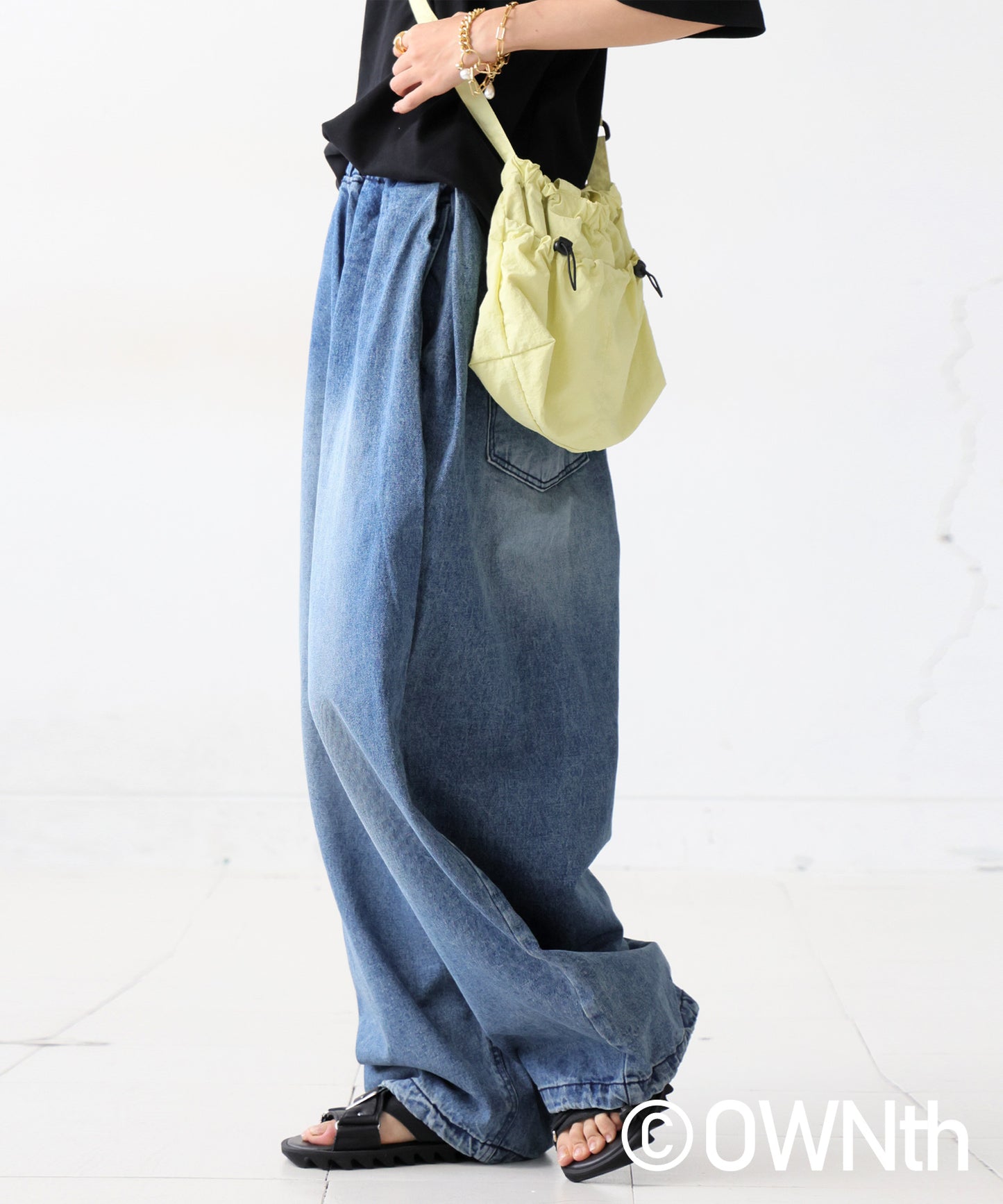 OWNth Ladies Drawstring Design Denim Balloon Pants
