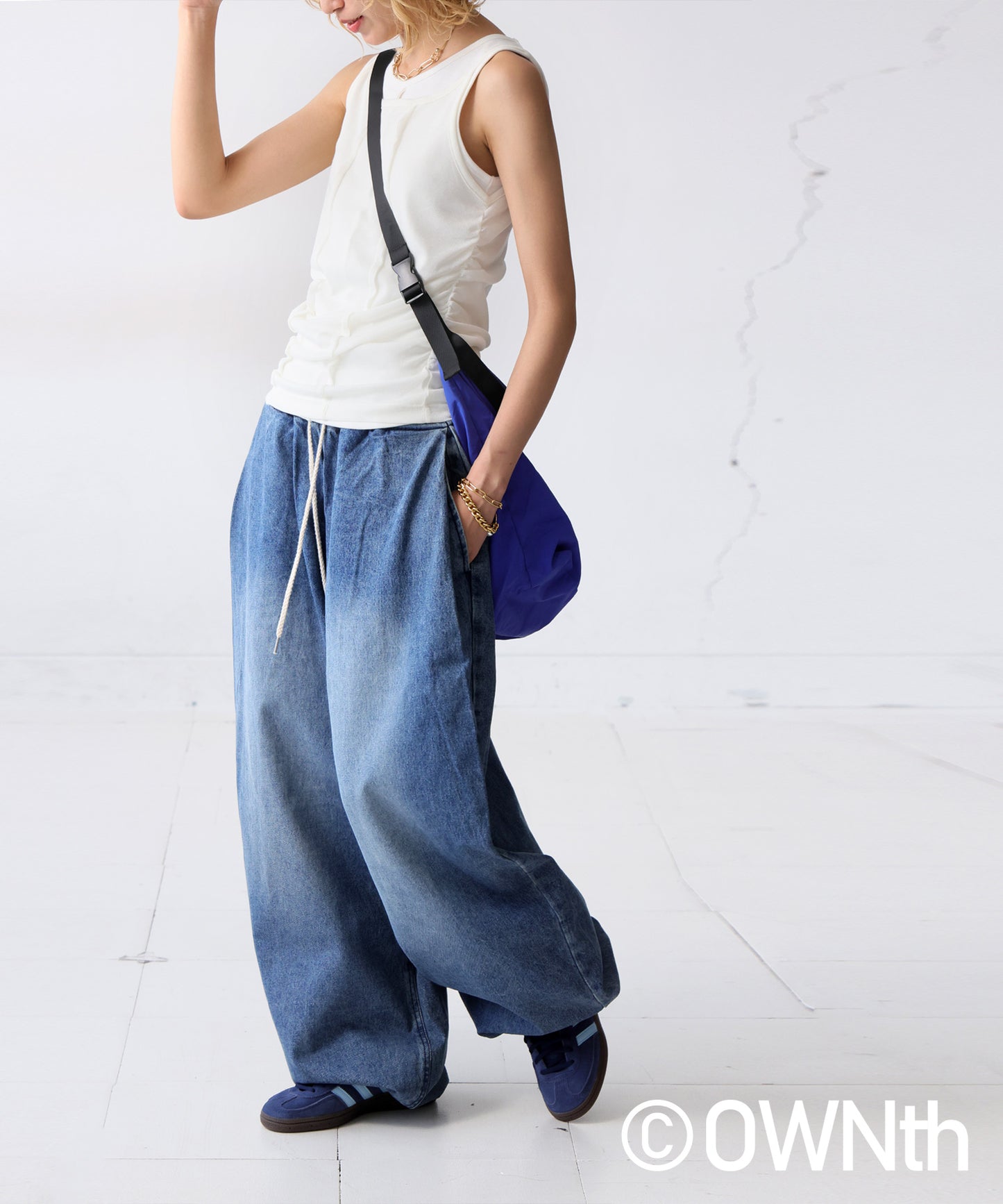OWNth Ladies Drawstring Design Denim Balloon Pants