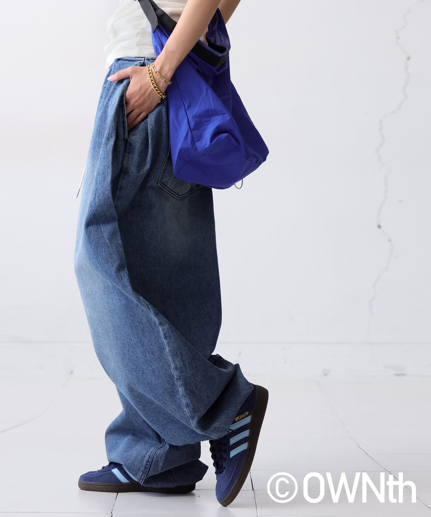 OWNth Ladies Drawstring Design Denim Balloon Pants