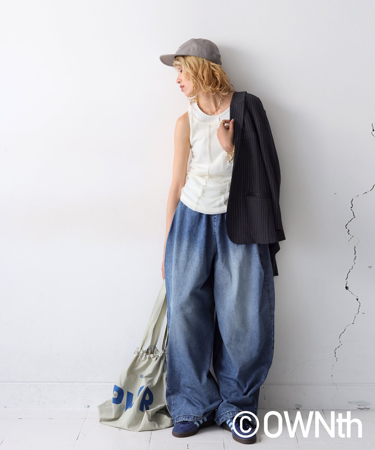 OWNth Ladies Drawstring Design Denim Balloon Pants