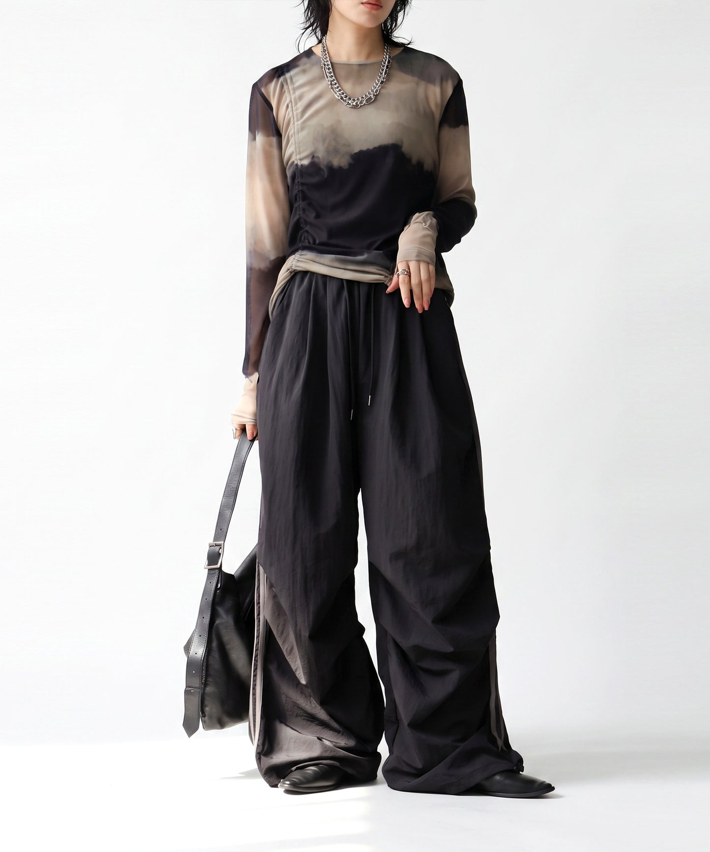 OWNth Color-Blocked Double-Line Wide-Leg Pants Ladies