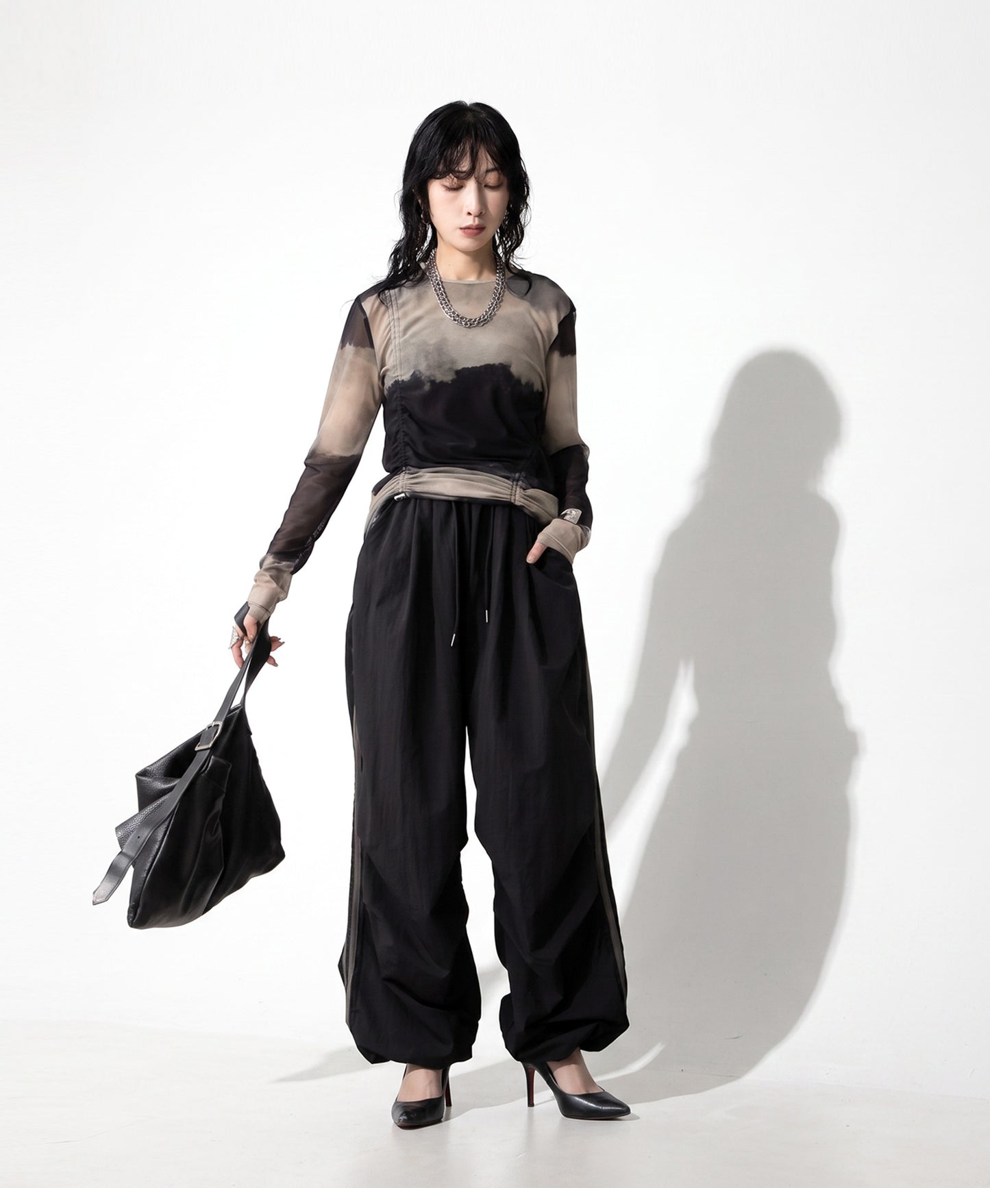 OWNth Color-Blocked Double-Line Wide-Leg Pants Ladies