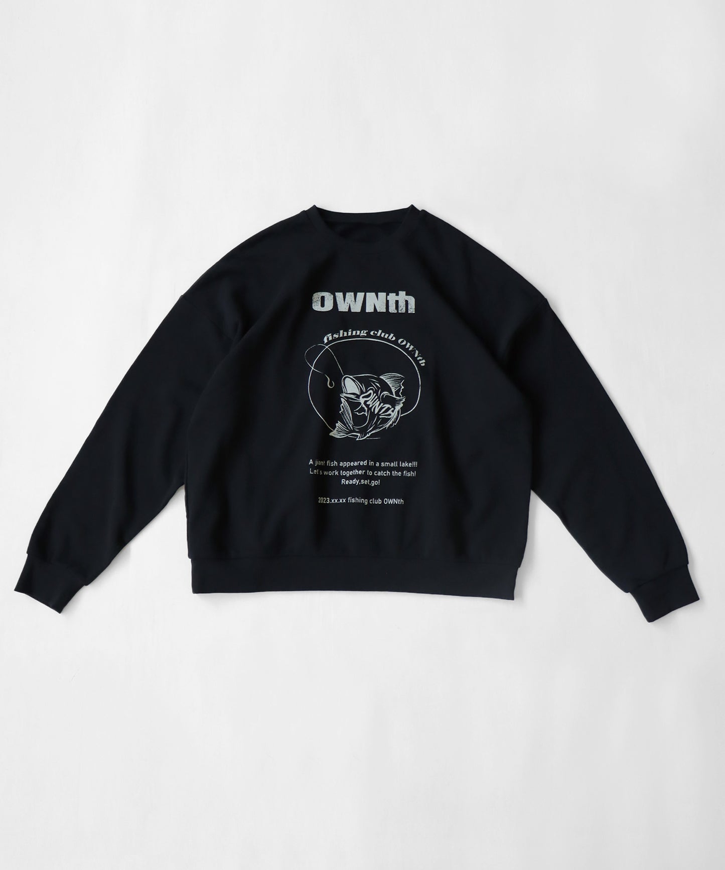 "Fishing Club Ownth" Crack Print Over Crew Neck Pullover Unisex