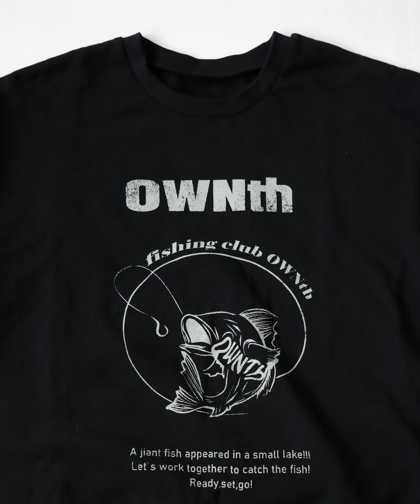 "Fishing Club Ownth" Crack Print Over Crew Neck Pullover Unisex