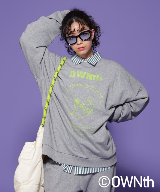 "Fishing Club Ownth" Crack Print Over Crew Neck Pullover Unisex