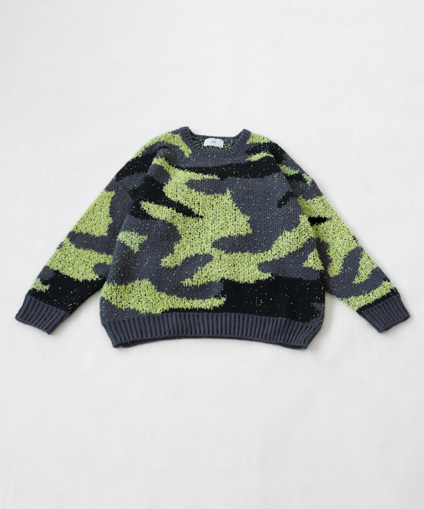 Mixed yarn crew neck Camouflage knit Unisex